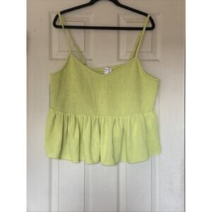 Forever 21 Women's Plus Size 3X Green Y2K Smocked Peplum Cropped Tank